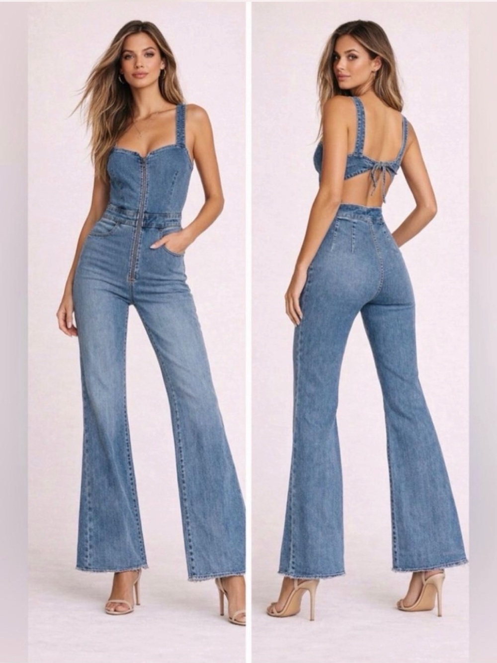 Free People Denim Corset Jumpsuit - Light Blue